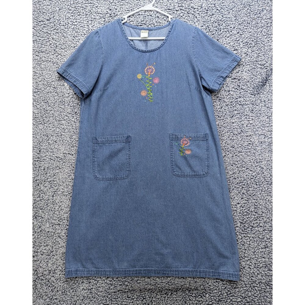 VTG Blair Floral Denim Midi Dress Size M Embroidered 90s Y2K Cottage Boho Blue